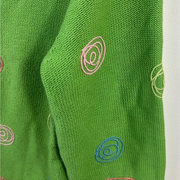 Garnet Hill Cardigan Women’s L Green Crop Embroidered Lace Hem Preppy Colorful - Picture 7 of 12